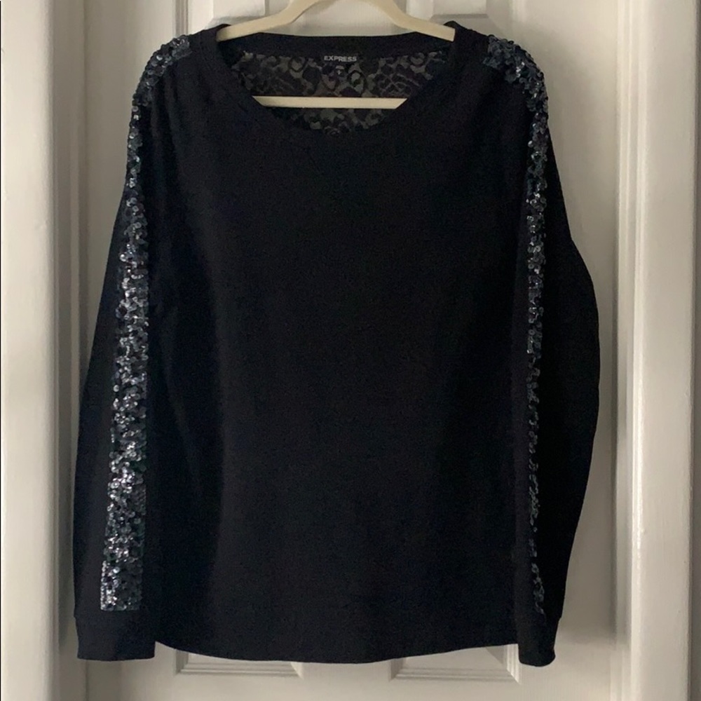 Express black sweatshirt lace back sequin sleeves